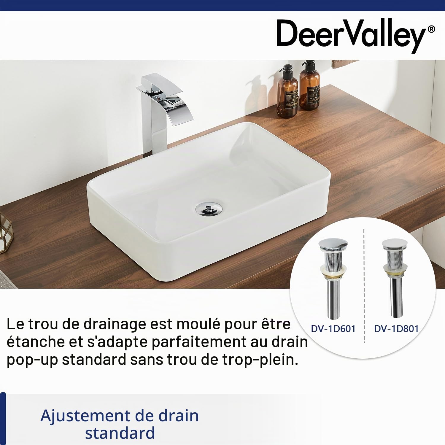 DeerValley Vasque à Poser,Lavabo Rectangulaire en Céramique Blanc pour Salle de Bains et WC, 505 x 340 mm