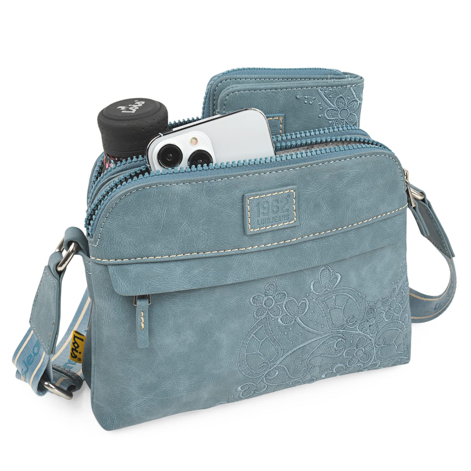Lois - Bolso Bandolera Mujer elegante. Bolso mujer versátil diseño práctico para diario ideal como Bandolera Mujer moderno y funcional dentro de los mejores Bolsos De Mujer Cierre C, Azul vaquero