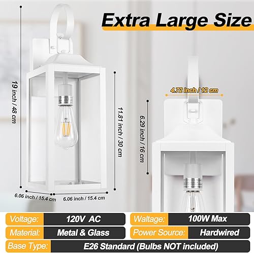 Miniatura 3 de Yolsunes Luces Grandes de Pared para Exteriores, Luminaria Exterior Blanca de 19 Pulgadas, Iluminación de Porche Frontal Impermeable, Apliques