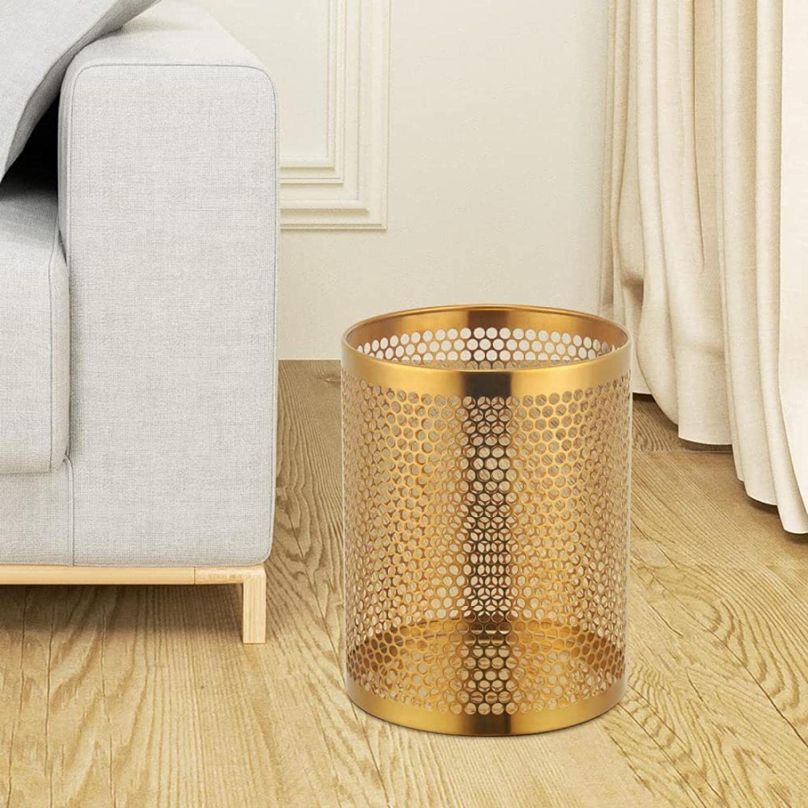 Corbeille à papier en maille métallique pour salle de bain, cuisine, bureau à domicile, dortoir, 28,5 x 22 cm - Doré