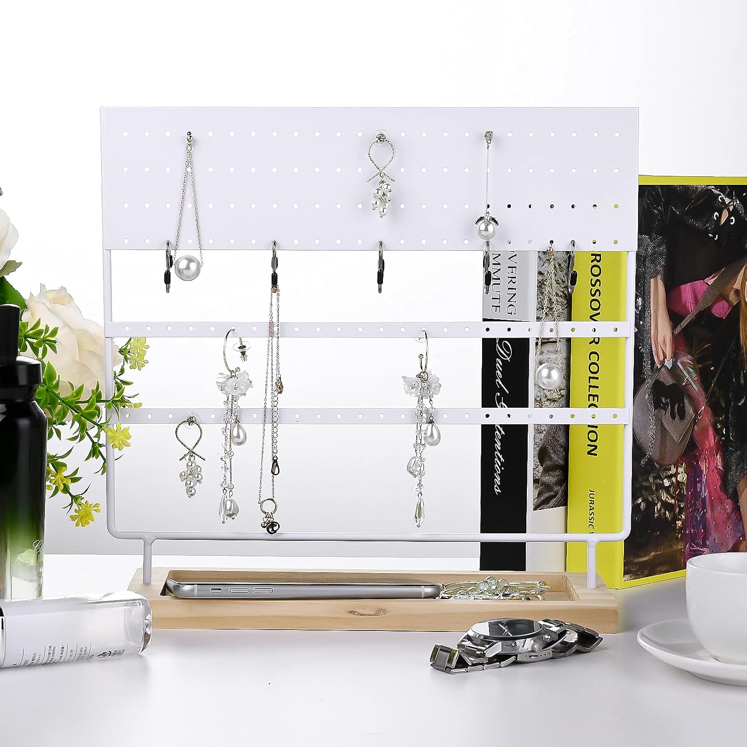 VERGILIUS Earring Holder Organizer Jewelry Display Stands Update Earring Organizer Stand Jewelry Holder Organizer, Earring & Necklace Jewelry Towel Organizer Display Tree (White, 144holes) …
