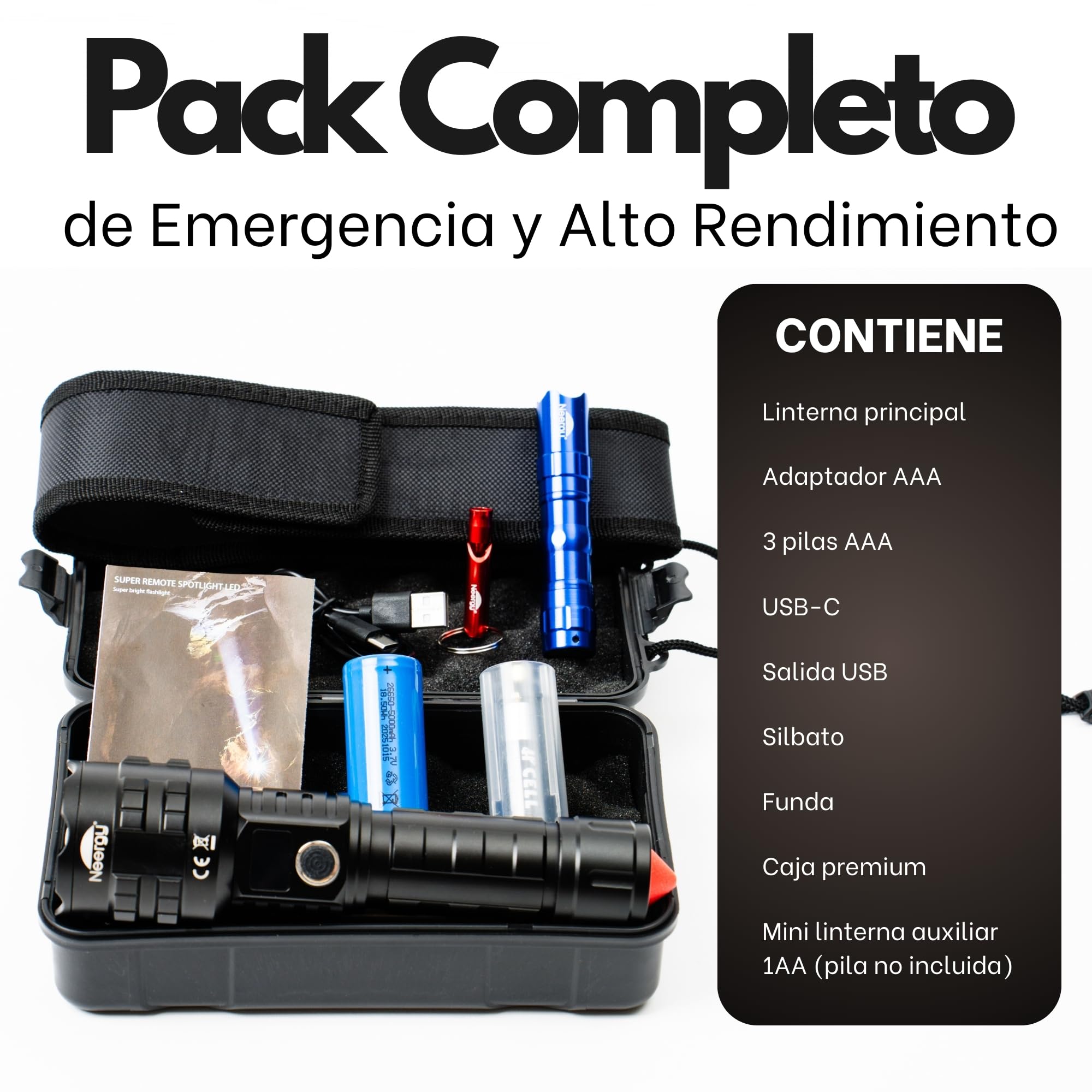 2 Piezas Linternas LED Alta Potencia, Linterna Policial Tactica Militar Recargable y a Pilas, Foco de Gran Alcance para Defensa Personal y Emergencias, Seguridad, Lanterna Recarregavel LED