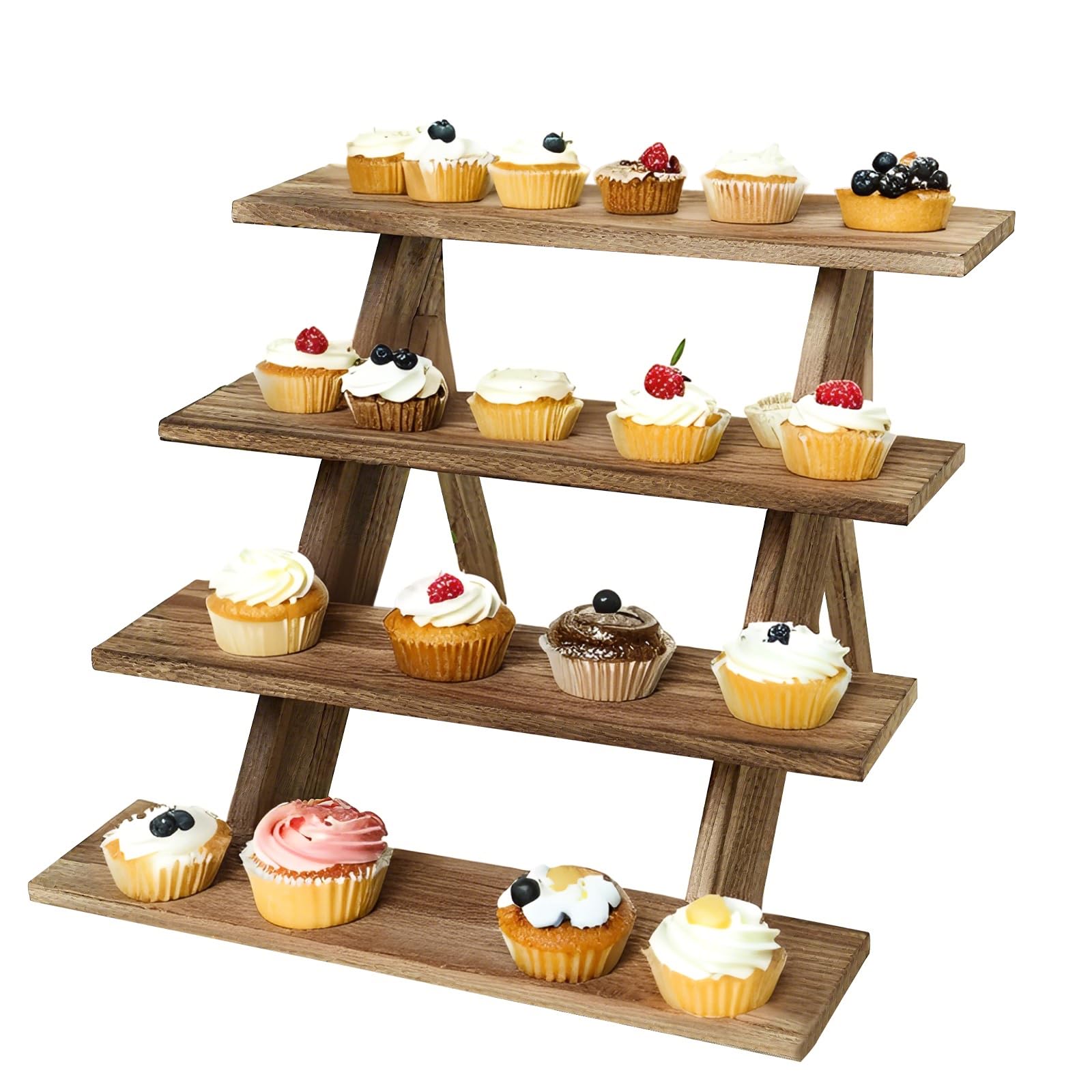 Yolispa Présentoir à Cupcakes en Bois à 4 étages, Organisateur de Parfum, étagères de présentation de comptoir de Vente au détail pour gâteaux, Maquillage, Parfum, pour épices, Plantes