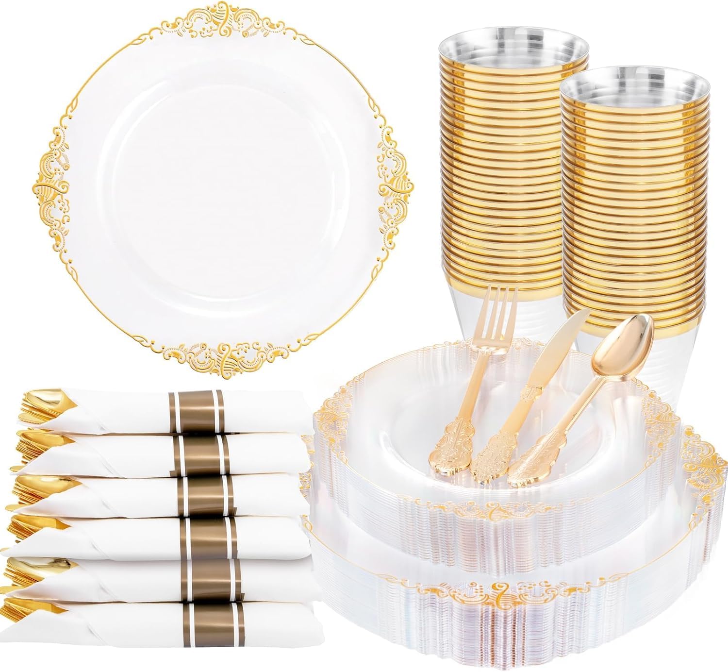 Elegant Green Gold Disposable Plates -17