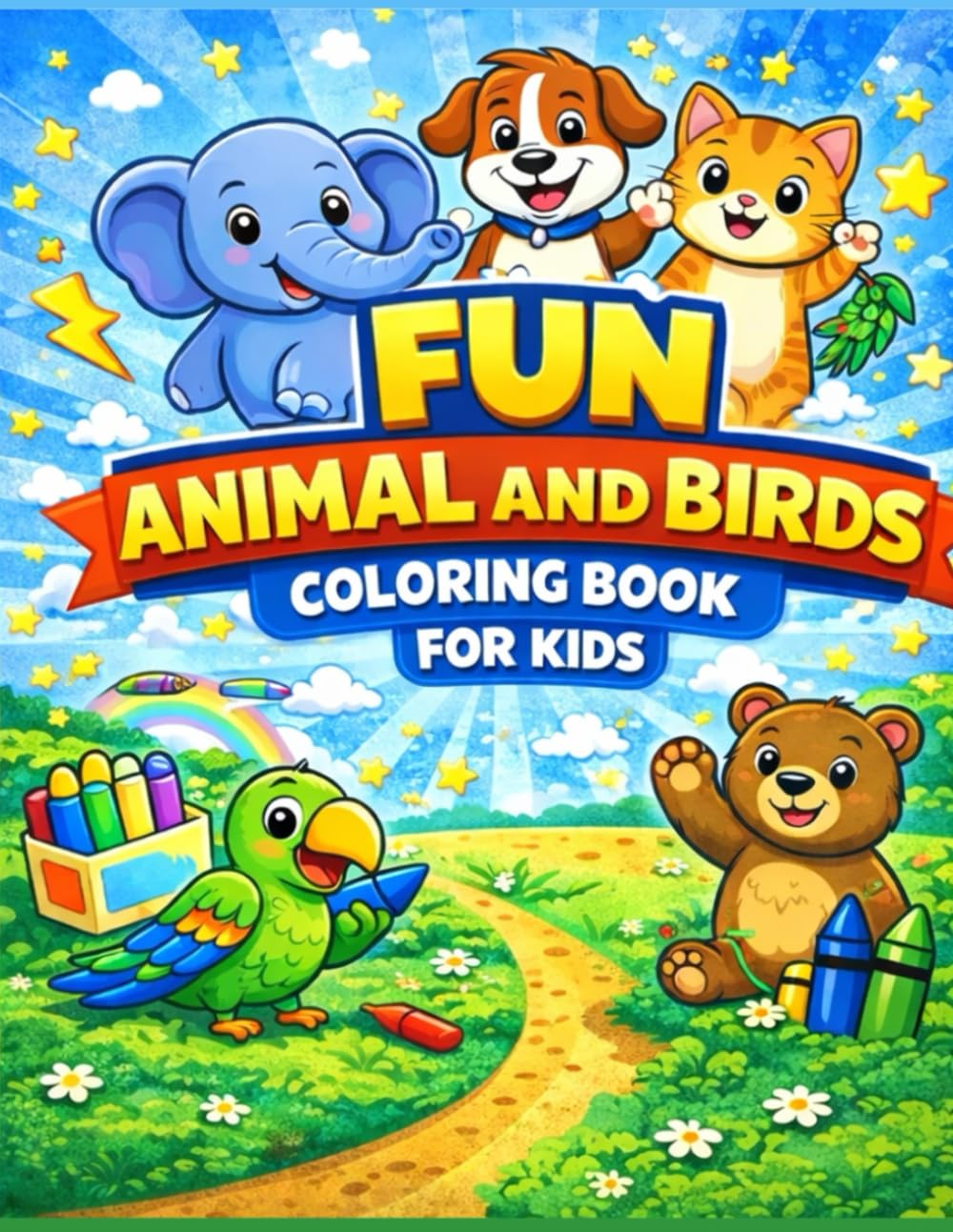 Fun Animal and Birds Coloring Book for Kids: Creative Activity Book with 10+ Animals for Ages 3-6