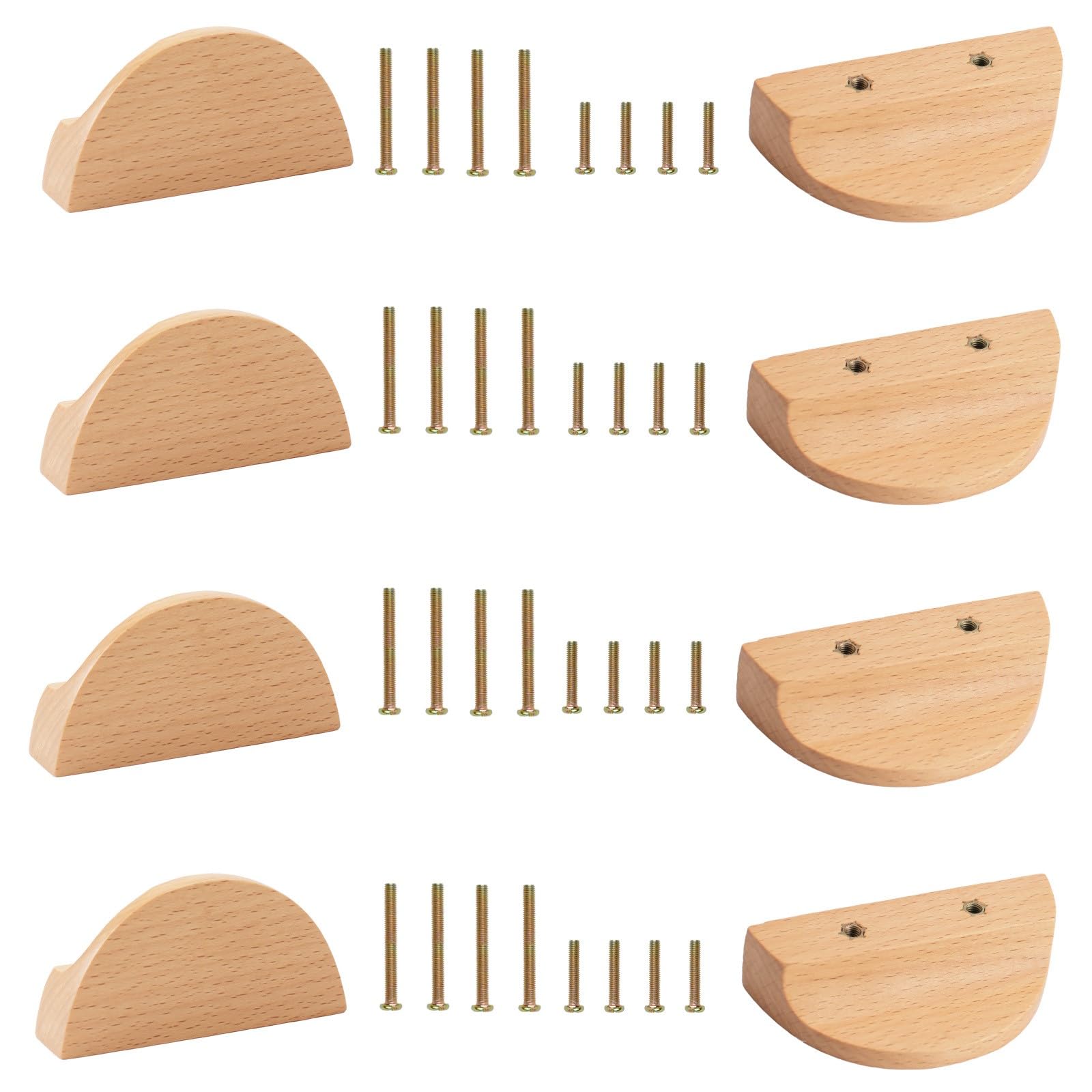 MOROBOR 12 maniglie per cassetti a forma di mezzaluna in legno di faggio semirotondo per armadietto, cassetto, hardware, maniglia a doppio foro per cassetti