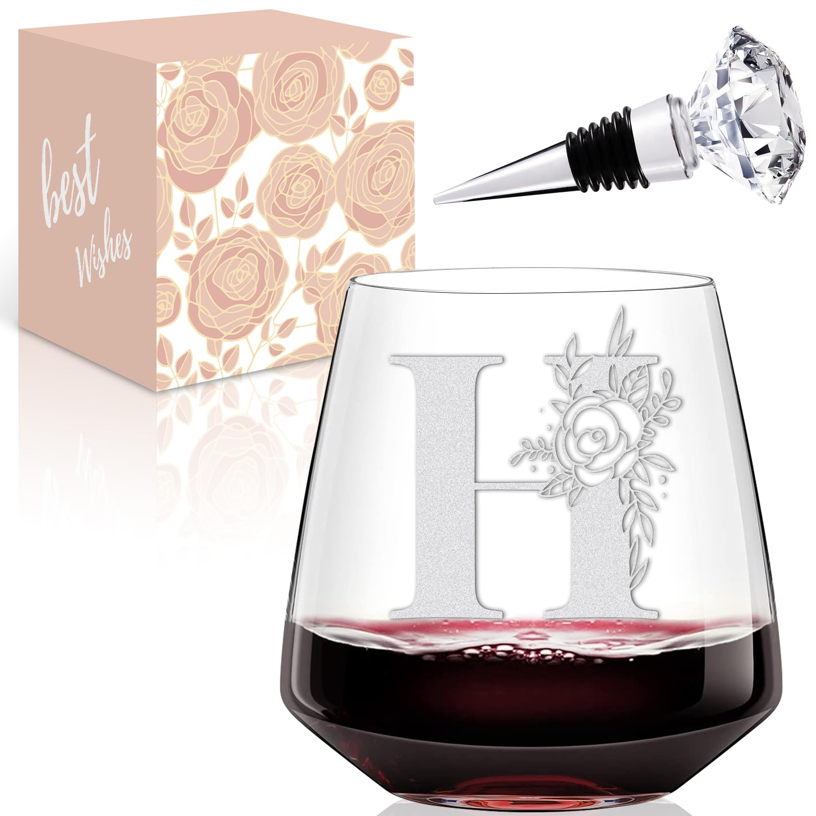 Personalized Stemless Wine Glass - Custom Monogram Initial Engraved, Bridal Shower & Birthday Gift - View #3