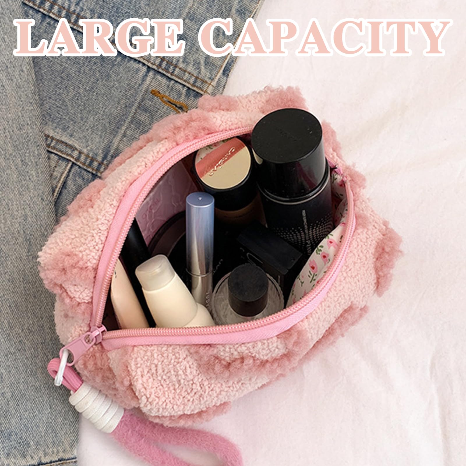 Peloso Beauty Case Donna, Porta Trucchi, Motivo a Forma di Cuore Pochette, Trousse Trucchi Donna con Manico, Portatile Borse da Toilette con Cerniera per Viaggio per Donne e Ragazze, Rosa