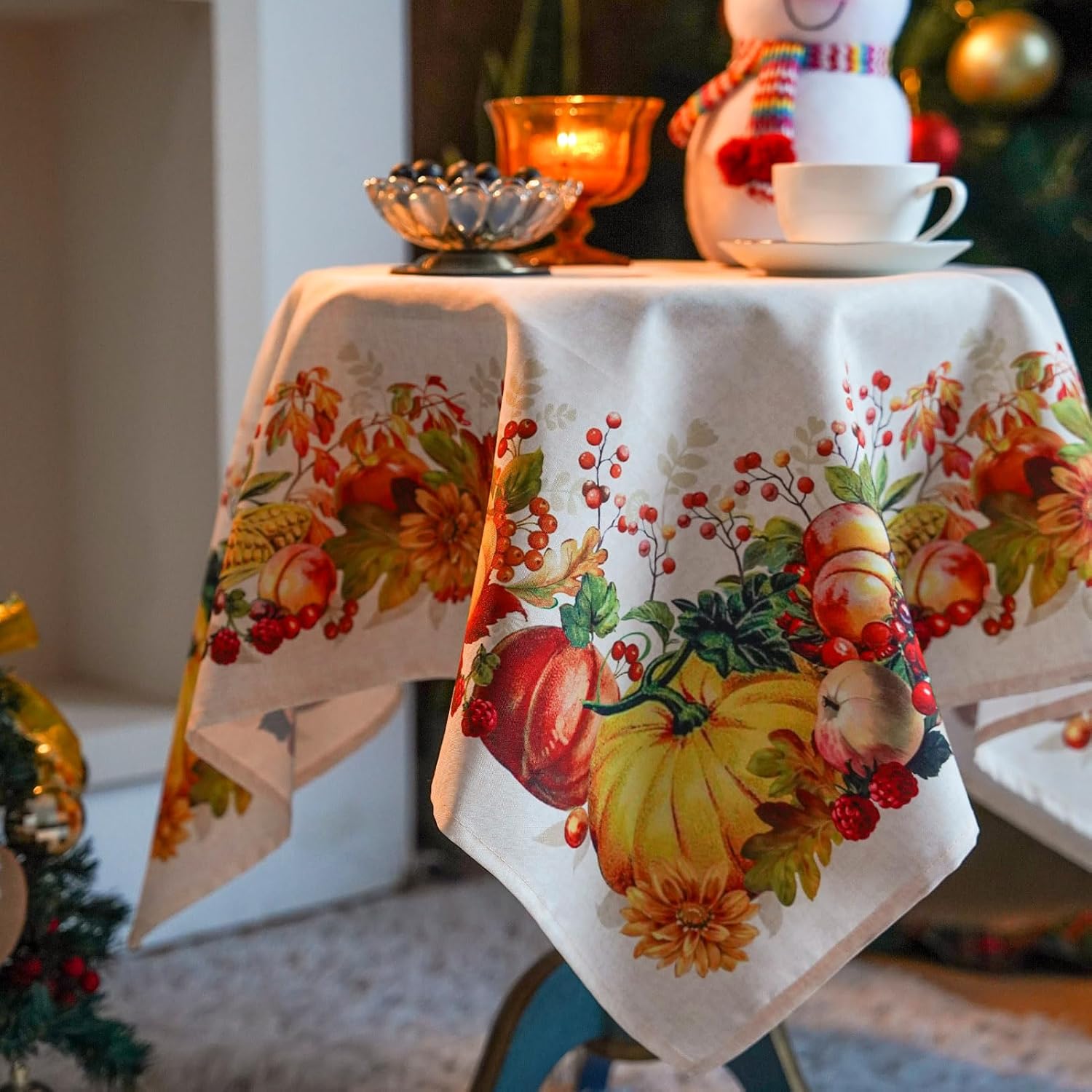 Farmhouse Tablecloth Waterproof Fall Winter Tablecloths Autumn Hanukkah Thanksgiving Rustic Table Cover for Home Holiday Party Dining Table (Pumpkins, 33 x 33 Inches) Pumpkins 33" x 33" (Square)