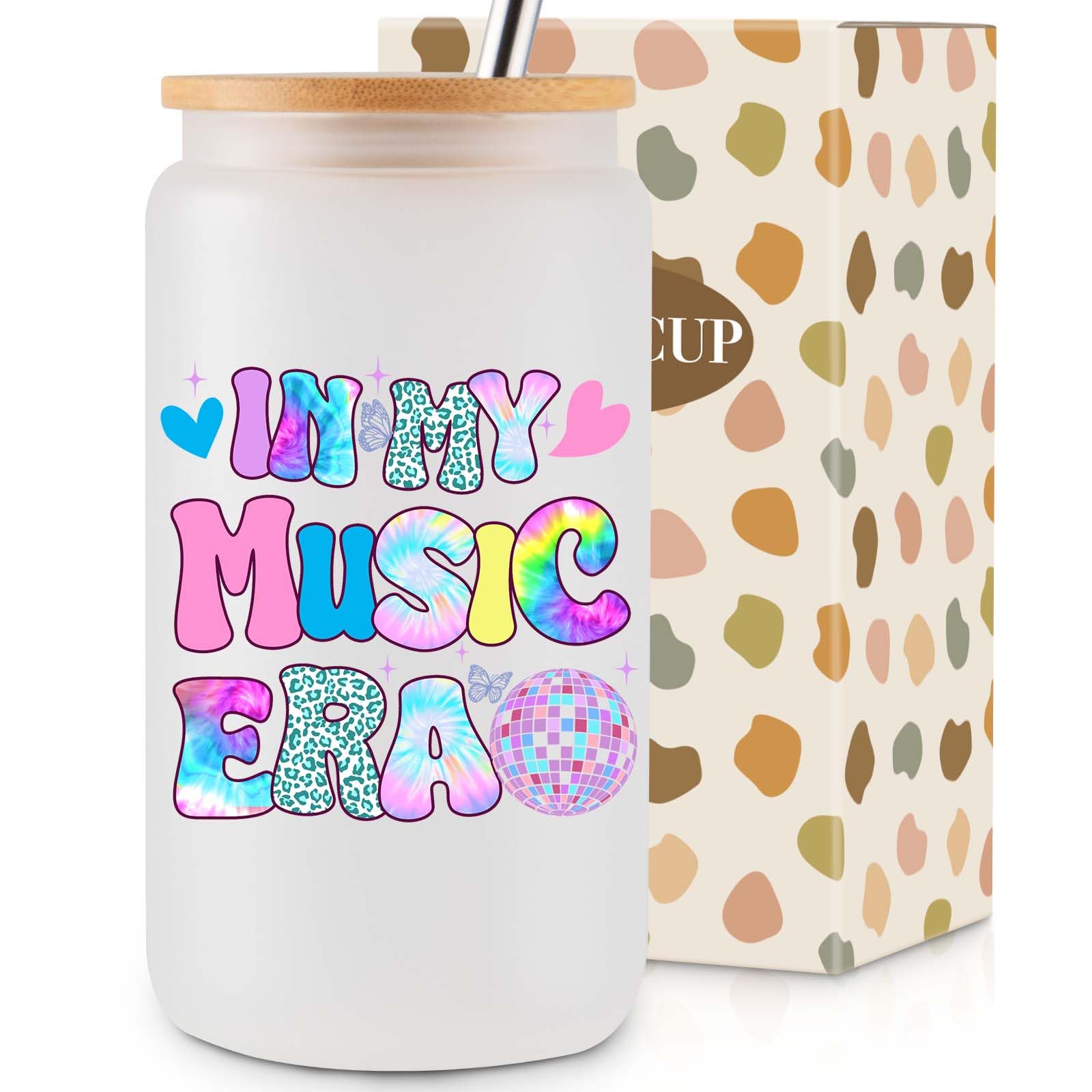 COCOGIFTS Music Lover Merch Gifts - 16oz Glass Cup - Birthday Stuff Gifts for Girls - Birthday Decorations - In My Music Era