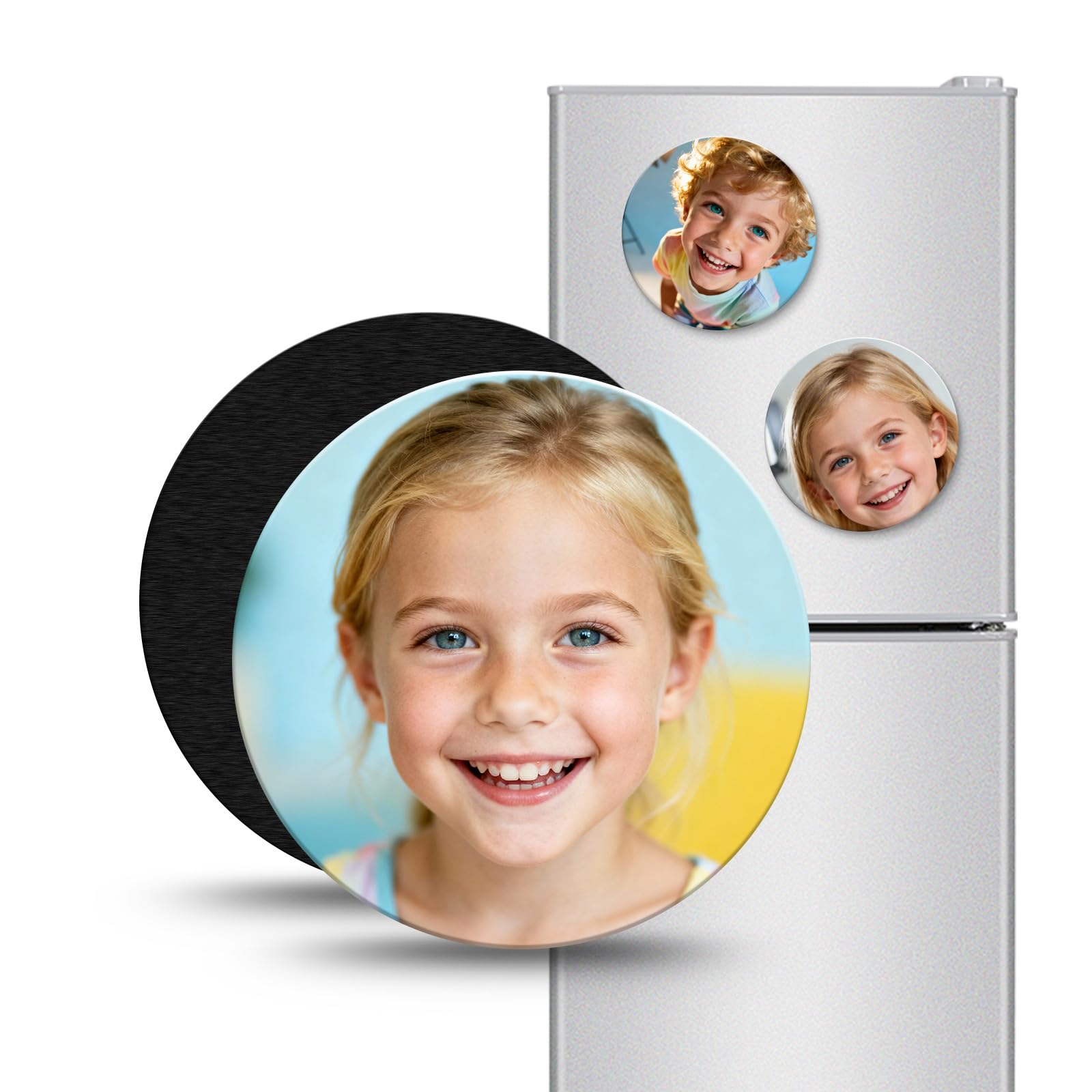 Custom Fridge Magnets - Personalized Photo Refrigerator Magnets with Thermal Transfer Printing, Design Your Own Text Photo Logo, Unique Gifts and Keepsakes for Kids (Circle, 6 Pieces)