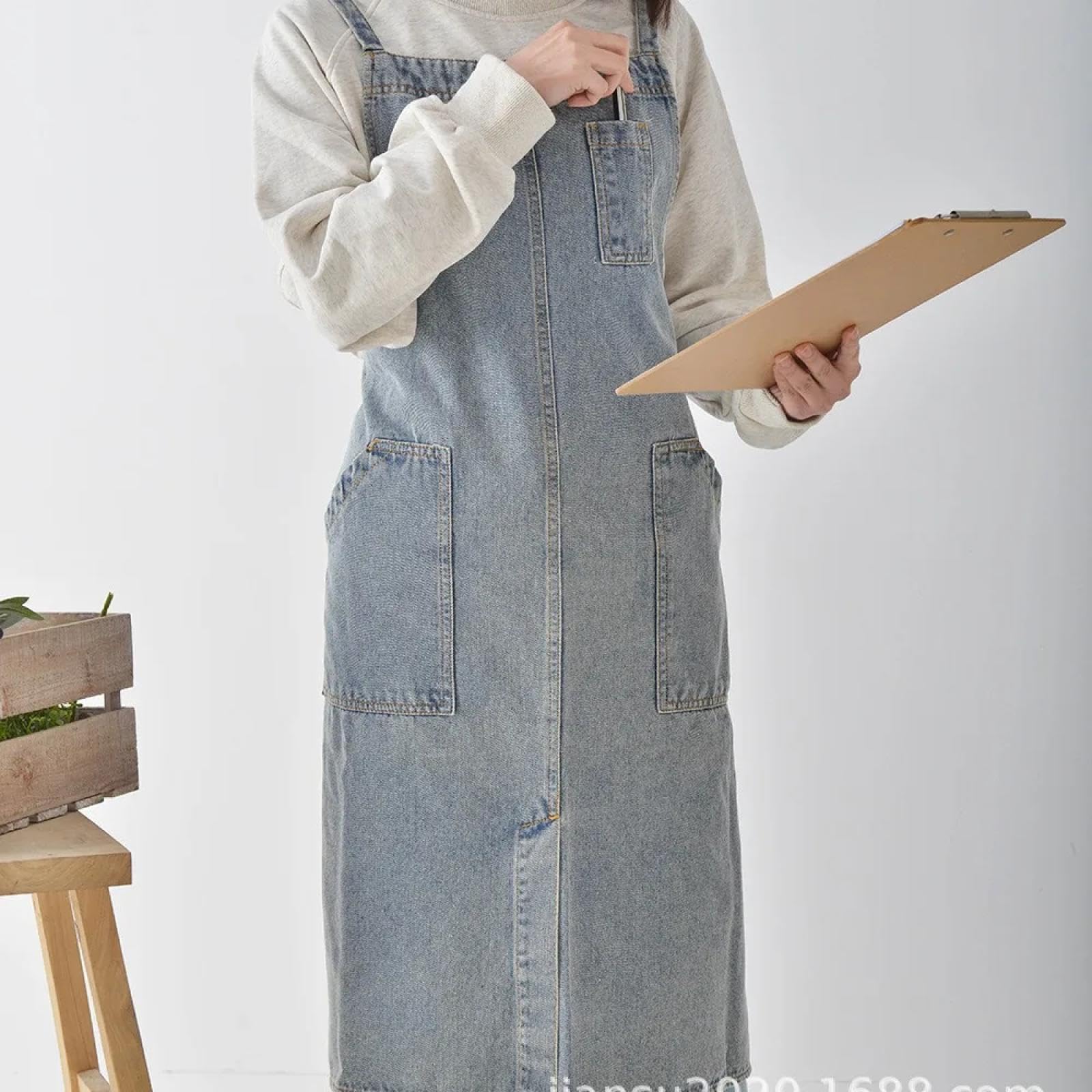Cuisine Tablier Apron Toile De Coton Épaissie Denim Tablier Tache Résistant Ménage Cuisine Travail Uniforme Bavoir Taille Chef Barman Travail