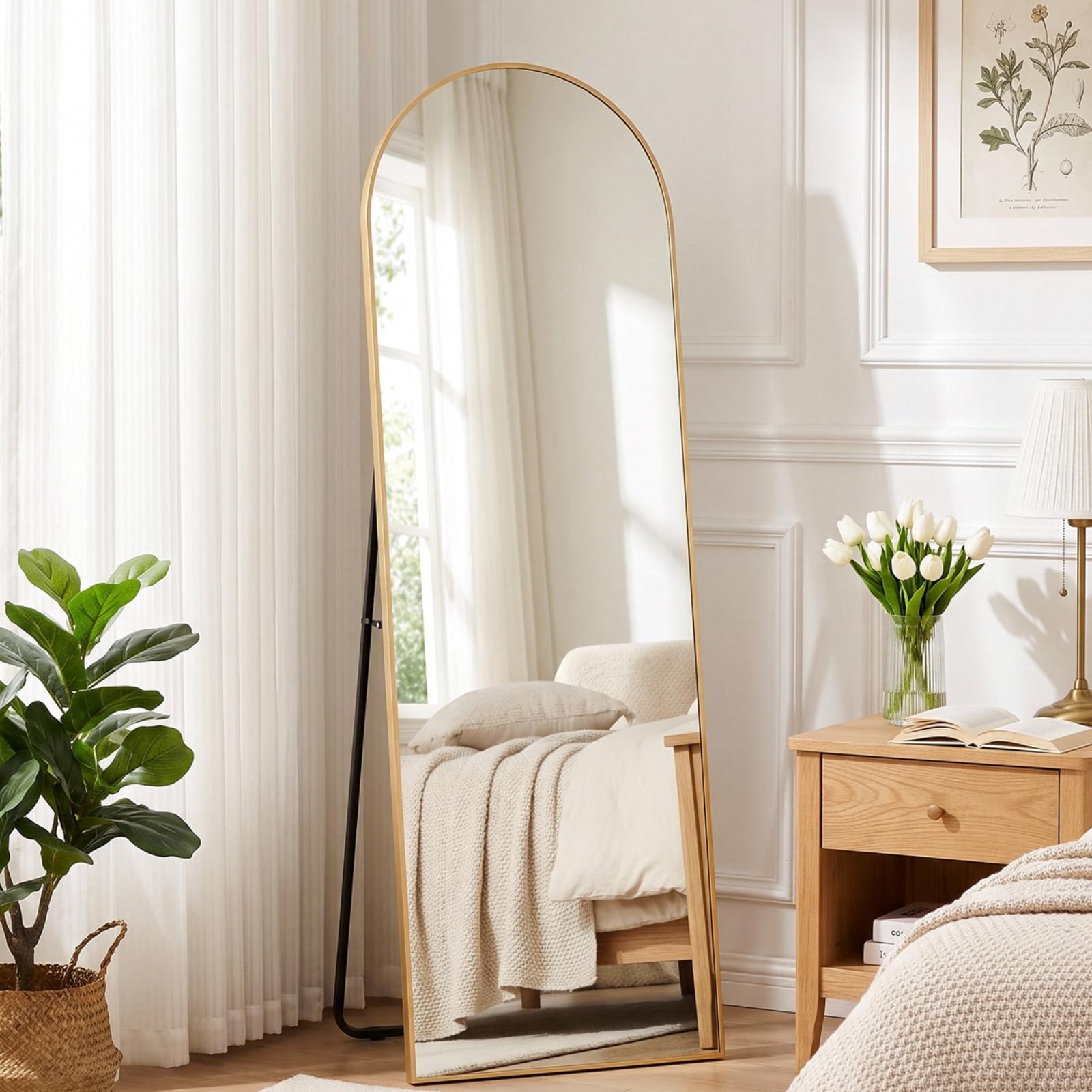 Clevich Specchio da Terra Curvo, 150 x 50 cm Specchio da Parete | con Cornice in Alluminio per Camera da Letto,Bagno,Ingresso e Corridoio, Oro
