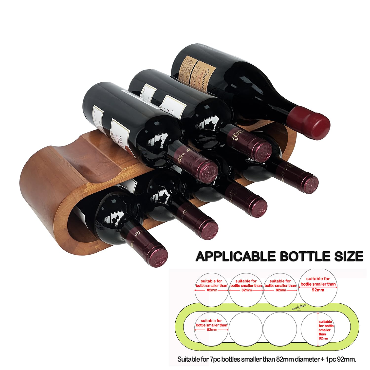 Stojak na wino z twardego drewna - przechowywanie butelek wina - stojak na wino - wolnostojący stojak na wino na blat (8 butelek z uchwytem)