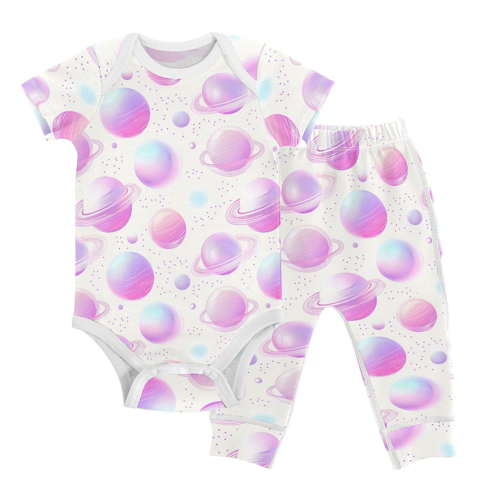 vvfelixl Baby Layette Sets Clothes,Planets and Rings Baby Bodysuits Set,Unisex Babys Pants Sets Short Sleeve 12-18M