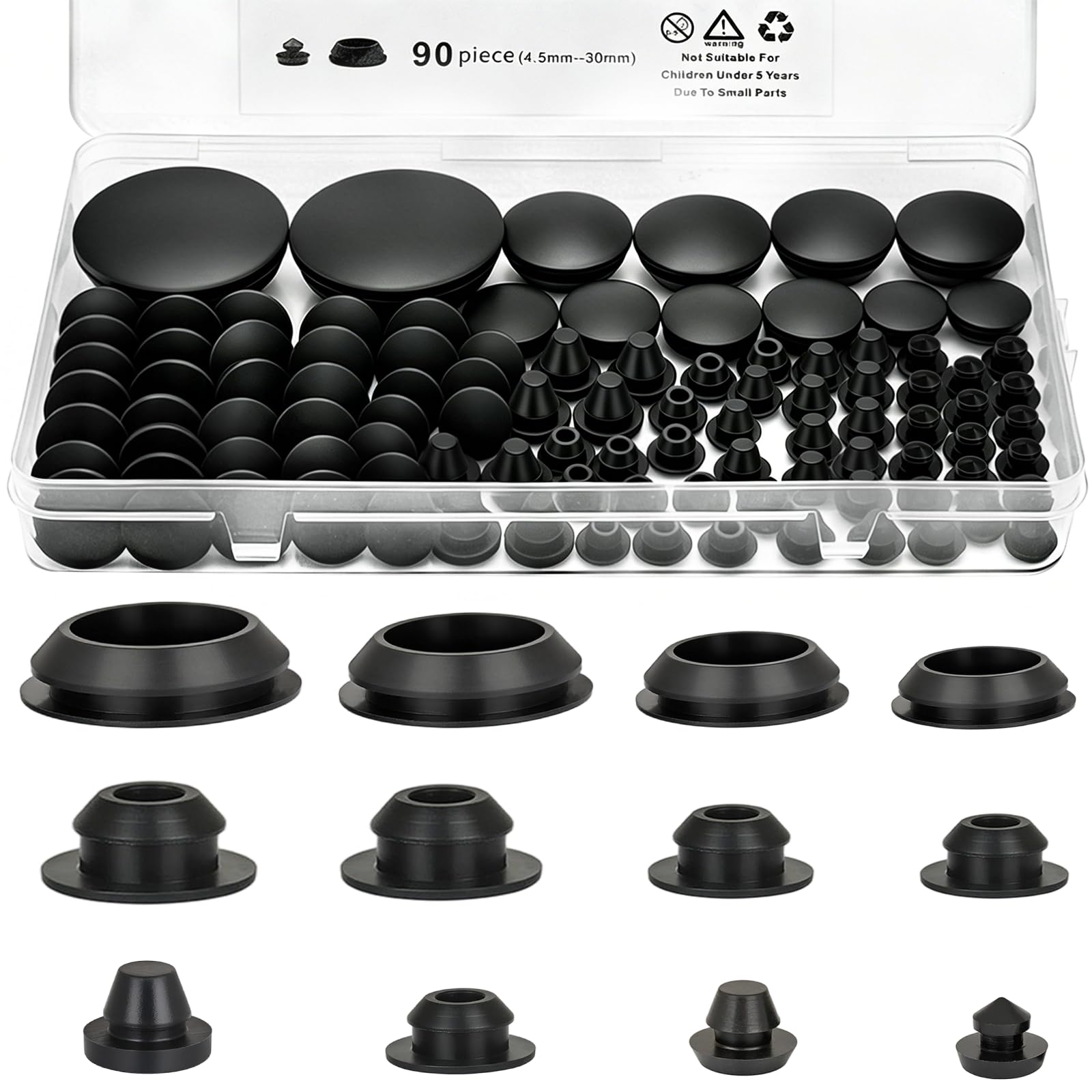 Sinofort 90Pcs Rubber Grommets for Holes, 12 Sizes Silicone Hole Plugs
