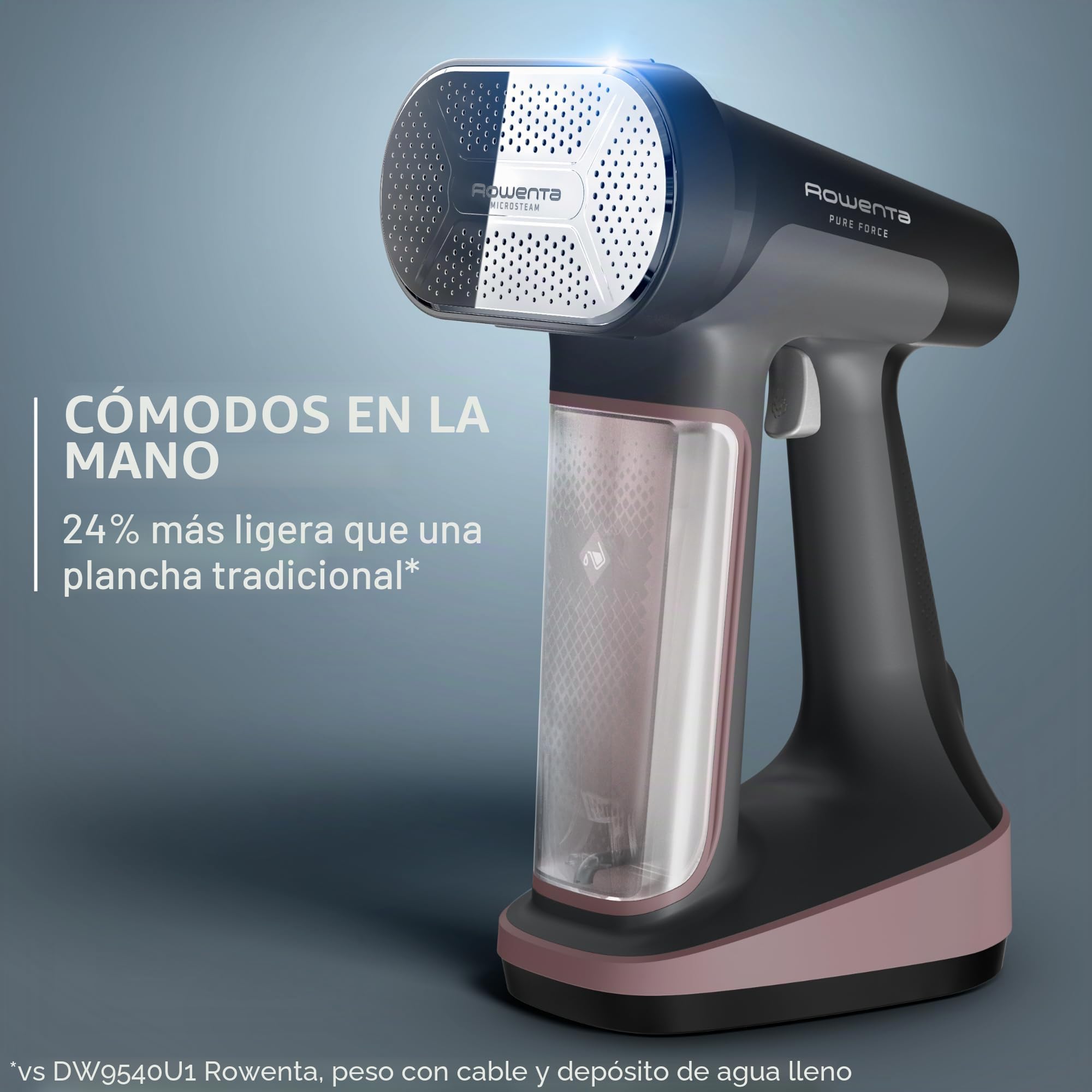 Rowenta - Vaporizador de hierro para ropa, vaporizadores de mano 3 en 1, vaporizador de ropa, planchado, removedor de pelusas, tanque de 7.8 onzas, 1875 vatios, apagado automático, negro y rosa