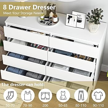 Amazon.com: CIPACHO White 8 Drawer Dresser for Bedroom,Modern Large Dresser  with Deep Drawer,Wide Storage Chest of Drawer for Closet, Bedroom Storage  Furniture Drawers for Living Room : Home & Kitchen