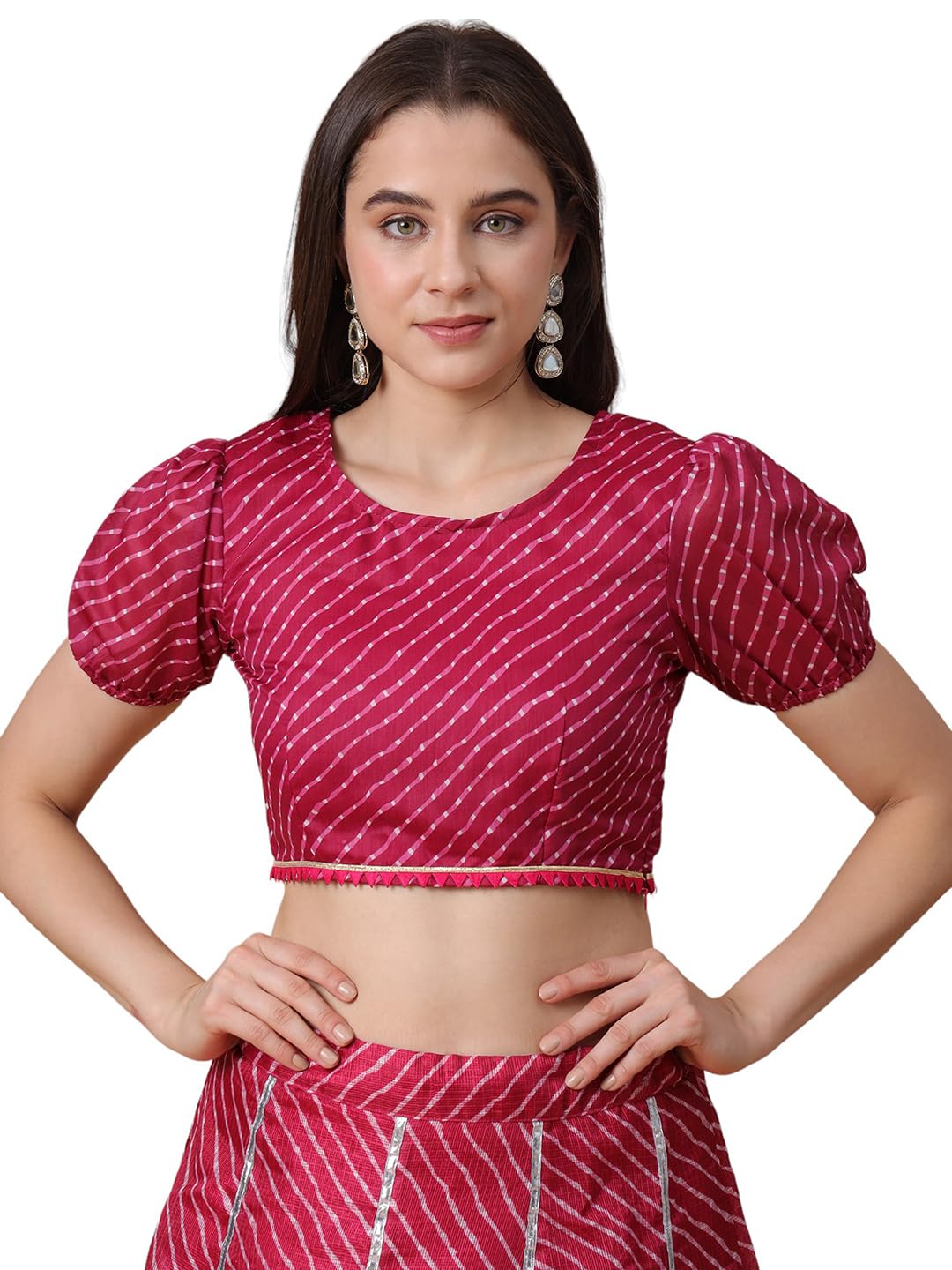 fr frolic rolic Frolic Rolic Women's Readymade Pink Bandhej Crop Top Blouse-picture-30