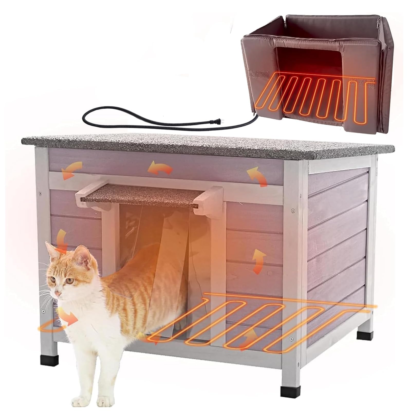 X-ZONE PET Heated Cat House for Outdoor Cats Feral Kitty Shelter with Heater Keep Warm in Winter,Insulated Liner Include(Classic, 1 Level Insulated Liner with Heater）)