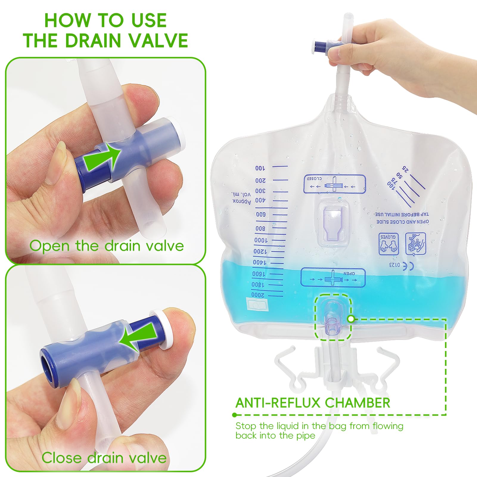 Catheter Bags - 2000ml Urinary Drainage Bag -5 Catheter Bags - 2000ml Urinary Drainage Bag -5