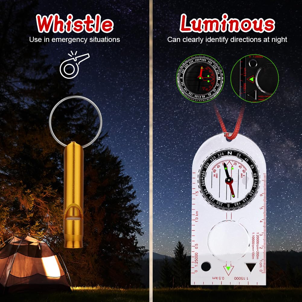 Flintronic Boussole de Navigation, Boussole d'orientation avec Fonction Lumineuse, Boussoles Randonnée, étanche, avec Déclinaison Réglable, pour Lecture Carte Expédition Navigation Course Orientation