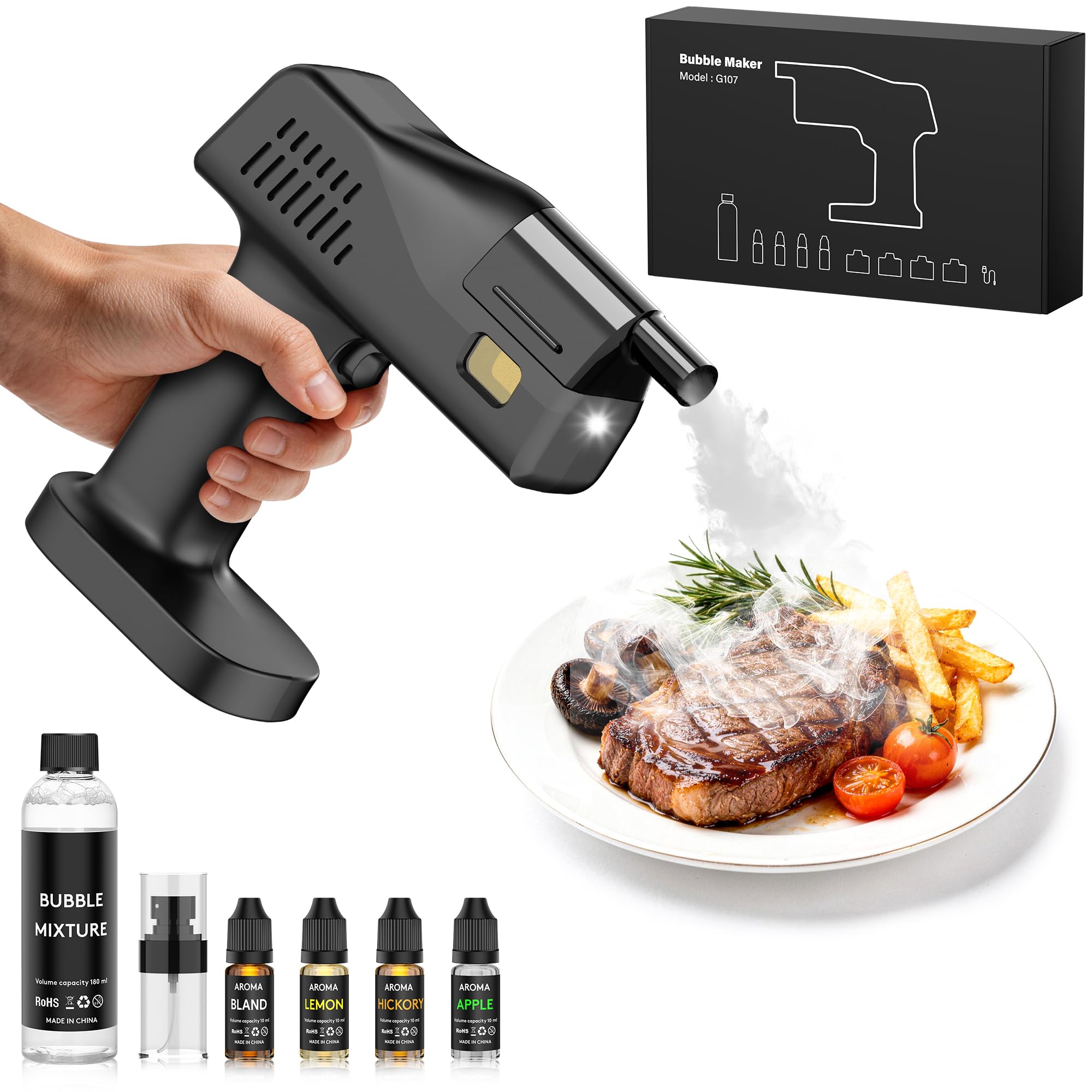 Smoking Gun for Food, One Key Operation, 5000mAh, Handheld Electric, with 1.4 Inch Color Screen, for Bartenders and Western Chefs, Restaurants, Bars, Parties, Indoors and Outdoors, Gift for Men