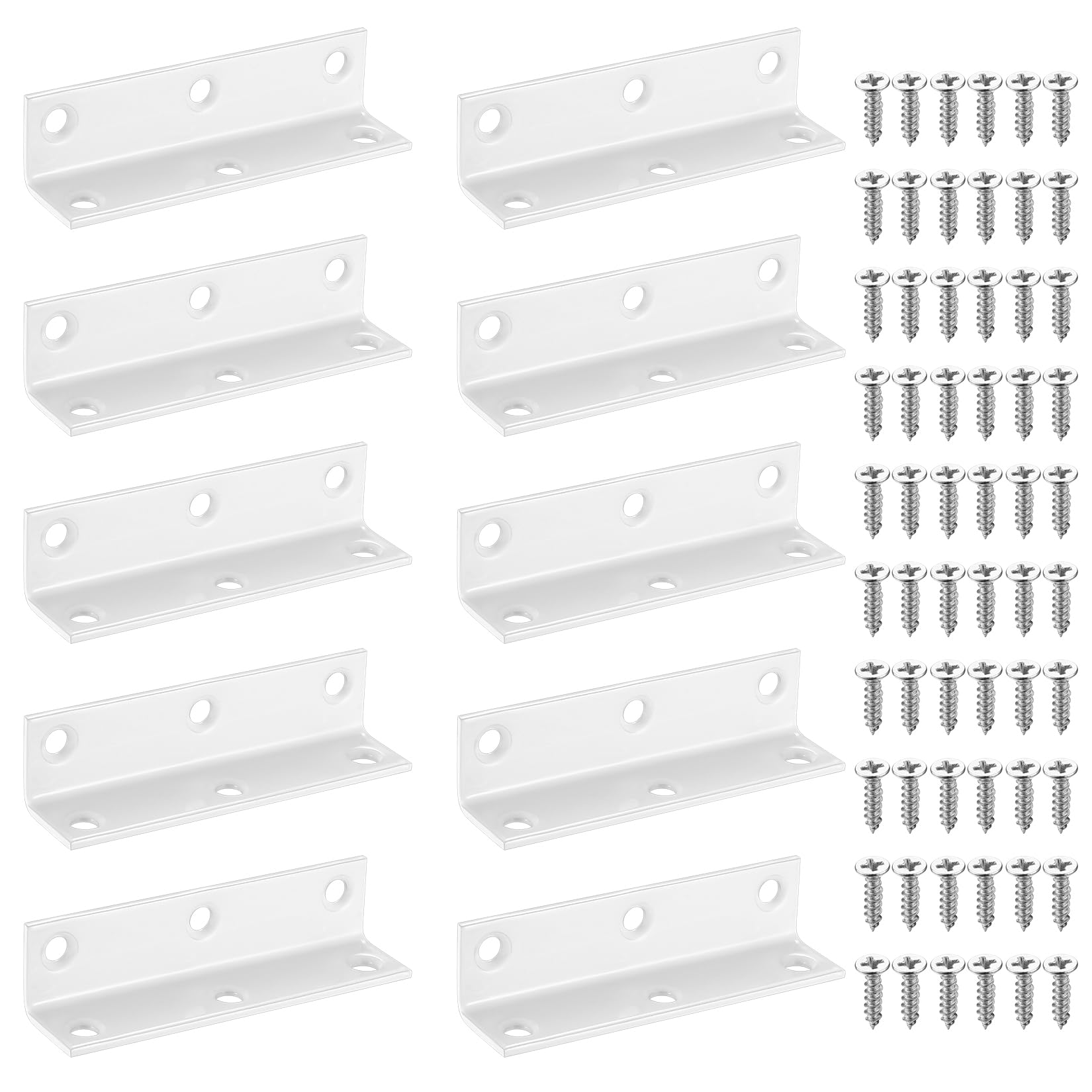 10 Pcs Angle for Wood, Corner Brackets for Raised Garden Bed, White Metal L Brackets for Gardens, Fixing Repairing Jointing Furniture Shelves Cabinets, 80x20x20mm, Screws Included โ image 1
