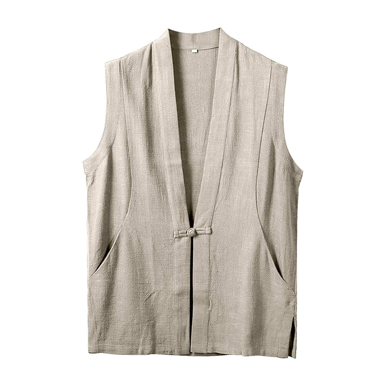 Gilet in lino, da uomo, in lino, estivo, senza maniche, per uomo