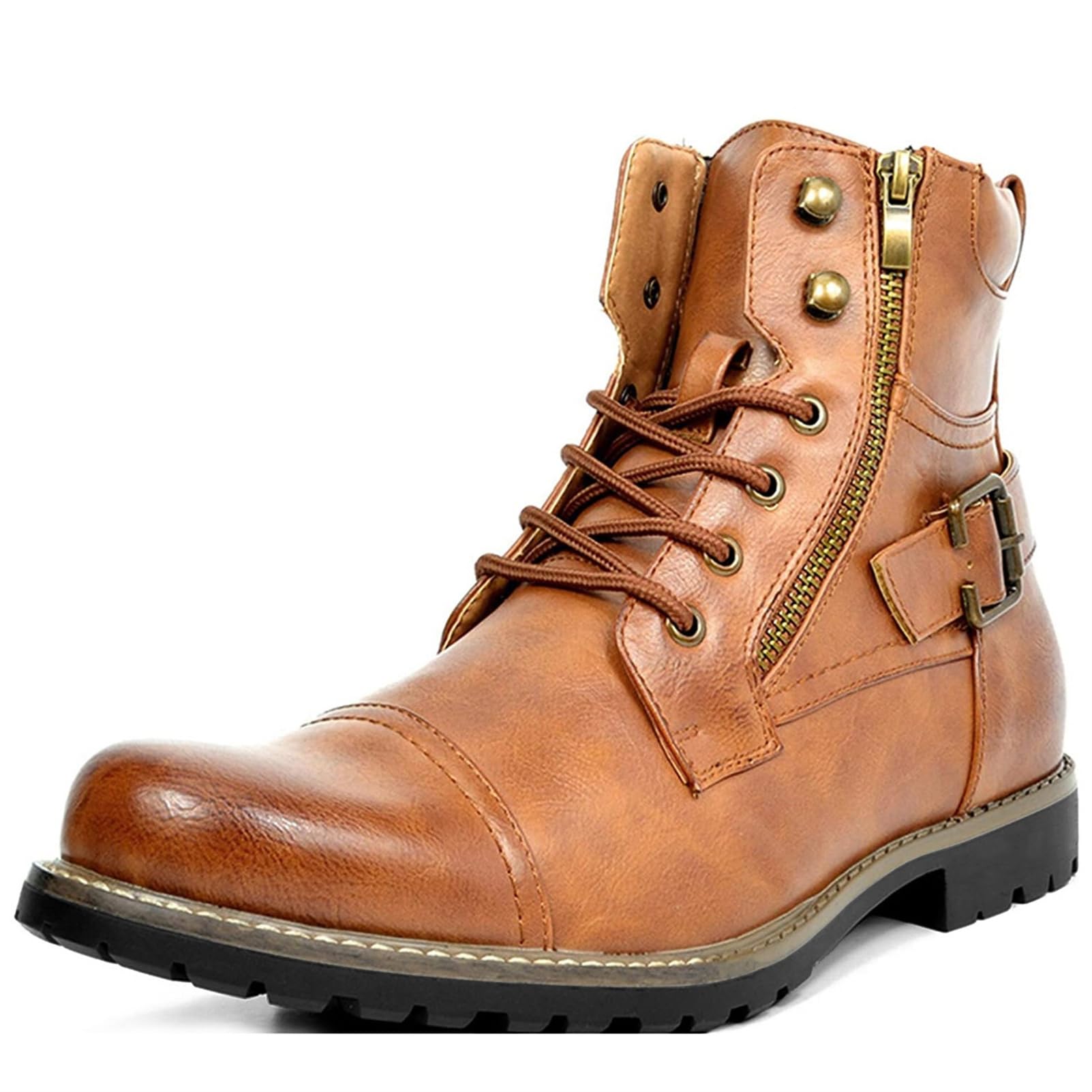 ANUFER Uomo Vendemmia Punta di Cappello Stivali da Motociclista Allacciatura Doppia Cerniera Moda Stivaletti