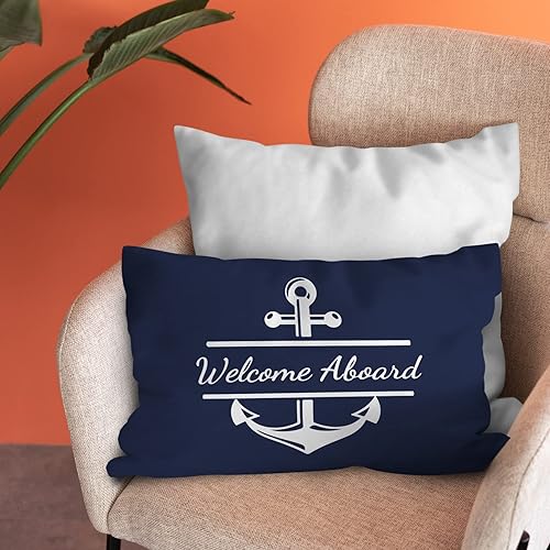Miniatura 2 de Burosev Welcome Aboard - Funda de almohada suave, funda de almohada decorativa con ancla de barco azul marino, decoración de casa de campo náutica