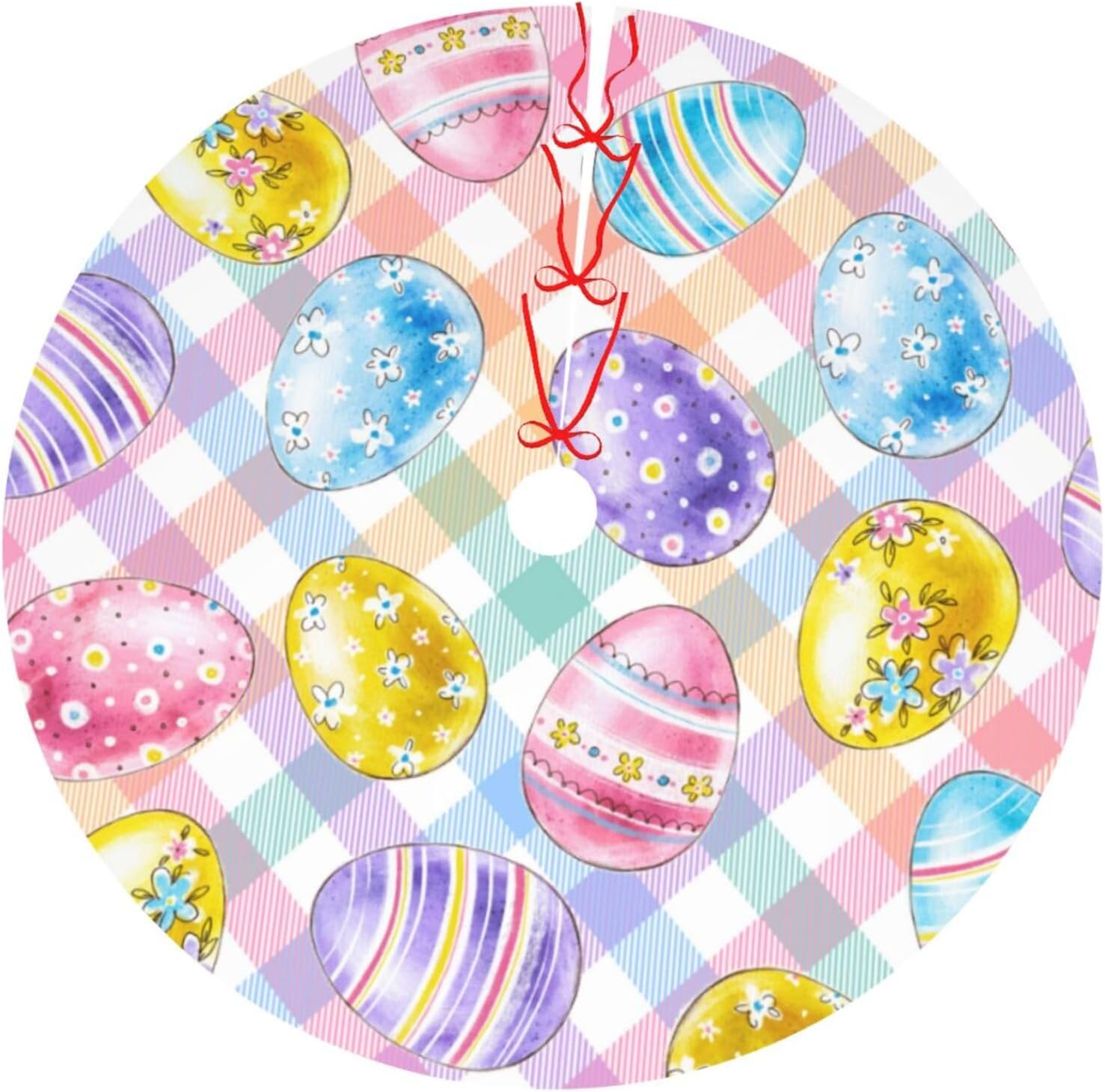 Easter Eggs Plaid Colorful 36 Inch Christmas Tree Skirt Carpet Mat