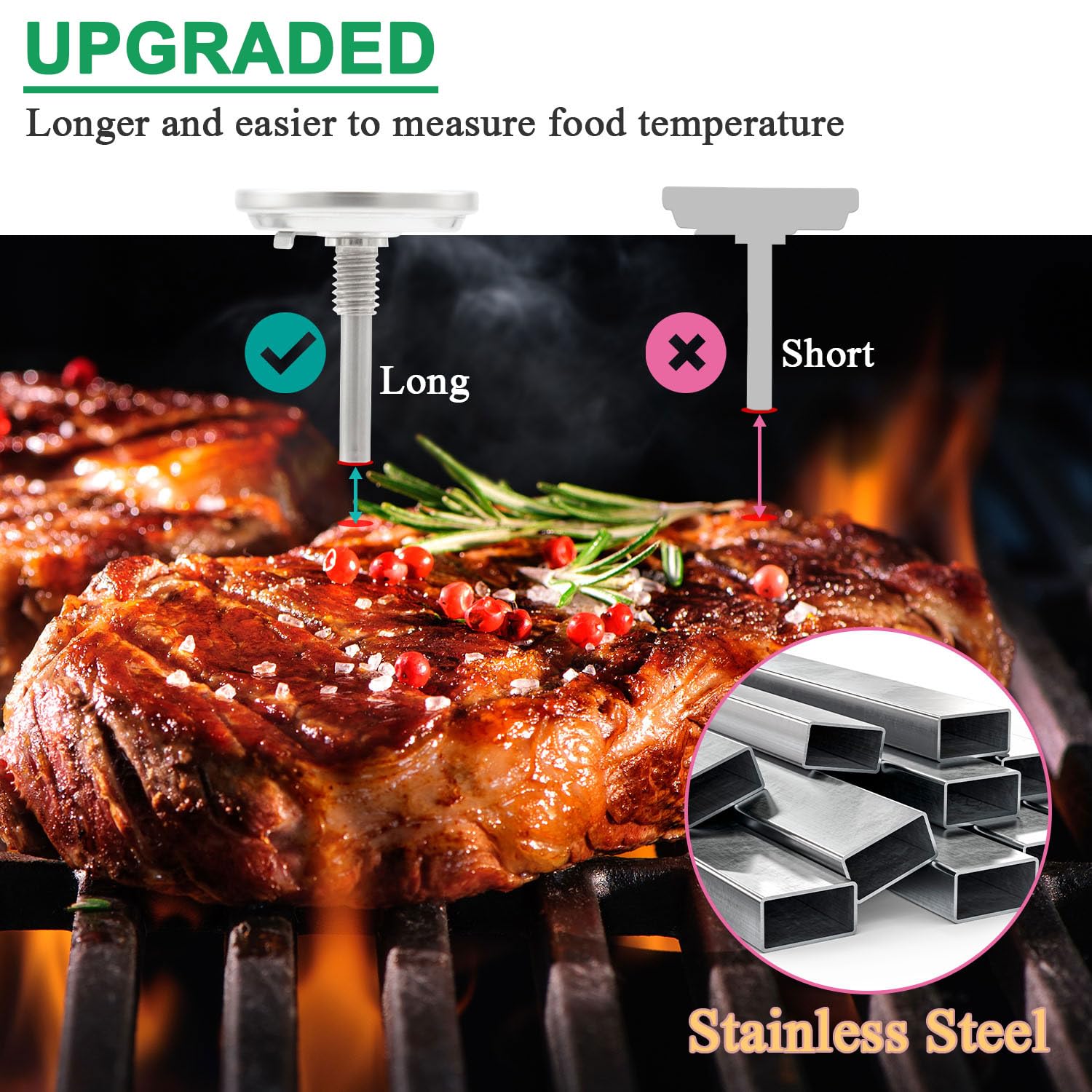 WELL GRILL Termometro 7581/60540 per barbecue Weber Spirit 200 e 300 grills, Spirit E/S 210, 220, 310, Q Series e barbecue a carbonella, termometro a gas di fumo, Ø 45 mm, 150-600 ℉