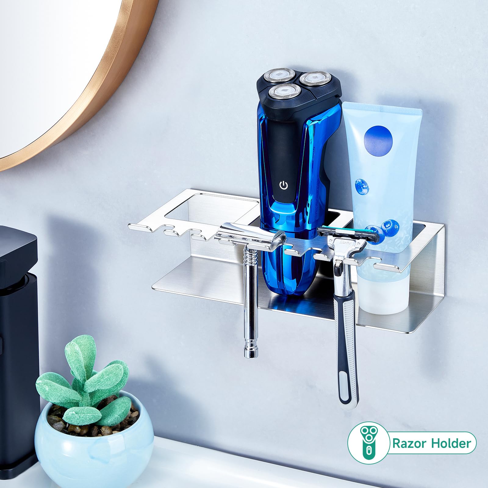 Soporte para cepillo de dientes de acero inoxidable, 3 compartimentos, montaje en pared, soporte para cabezal de cepillo de dientes eléctrico, color plateado