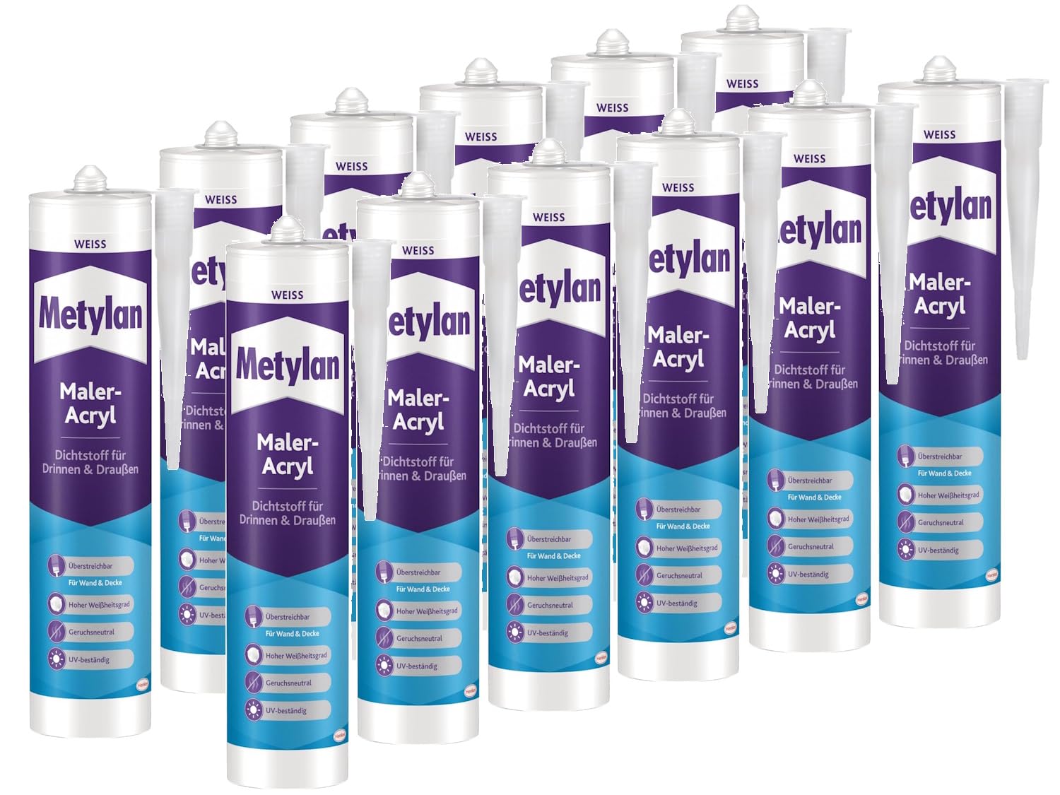Metylan Maler-Acryl Wand & Decke, für innen und außen, weiß, überstreicbar; 12x300ml