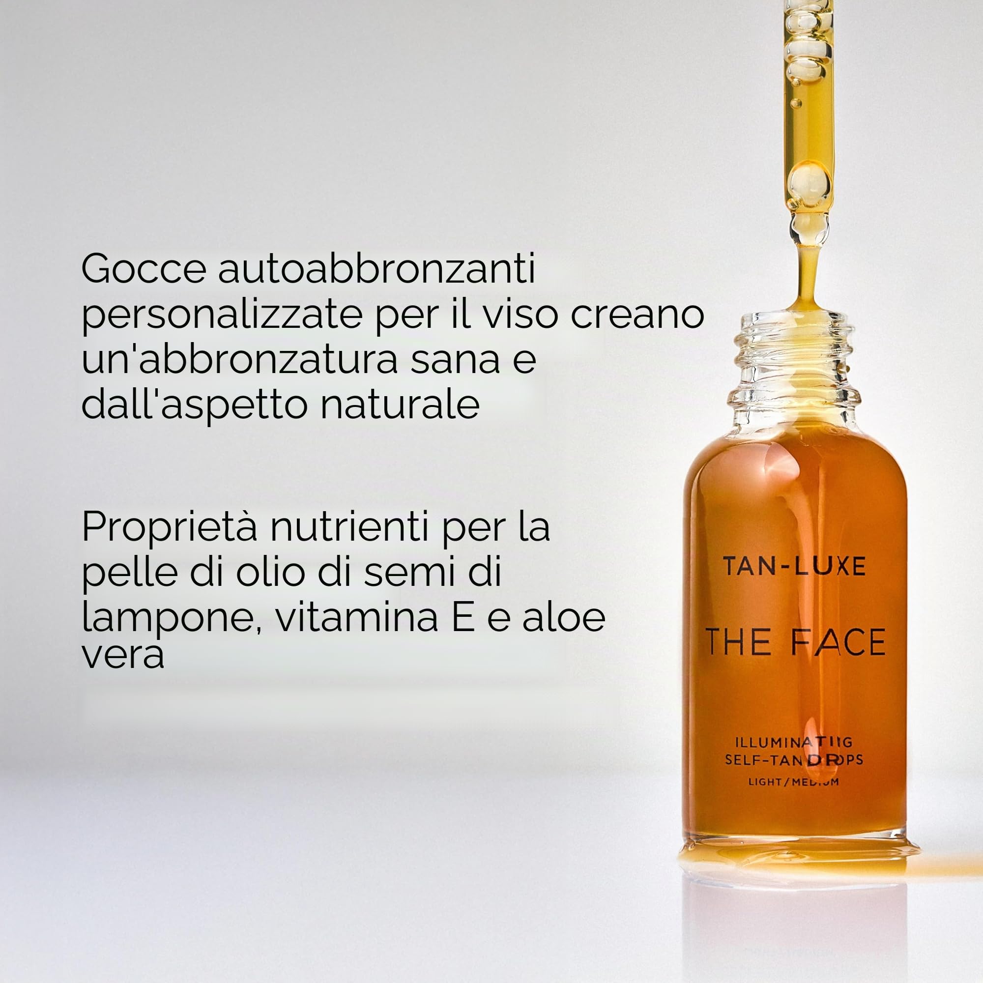 TAN-LUXE - Gocce autoabbronzanti The Face, colore Medium (10 ml), aggiungi le gocce abbronzanti alla skincare per un'abbronzatura del viso perfetta, cruelty free e vegan