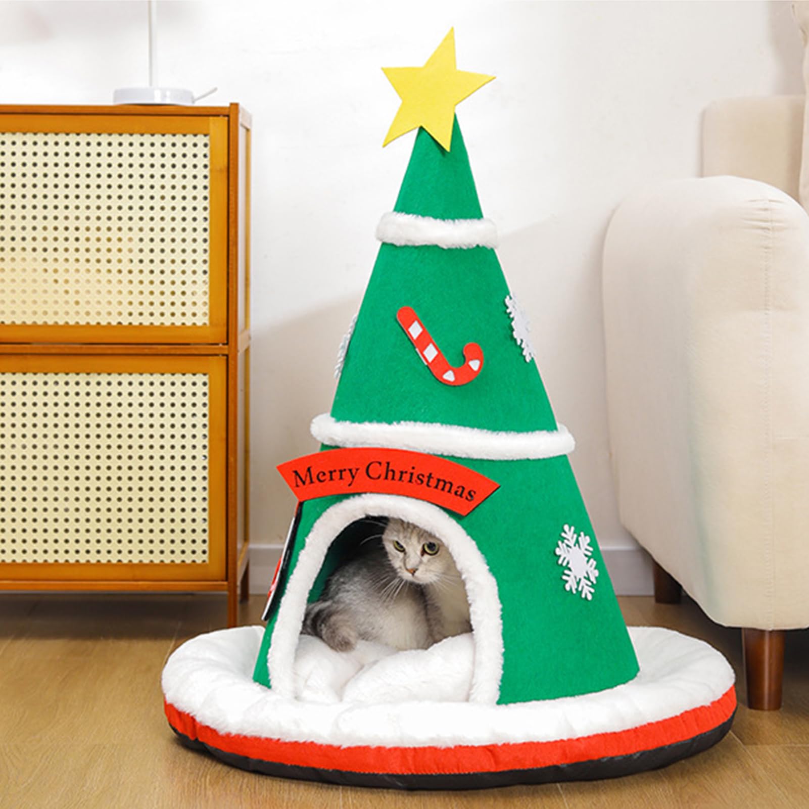 Generico Cuccia Gatti Chiusa Albero di Natale Caldo con Cuscino Amovibile | Grande Cuccia Per Gatti E Cuccioli Per Cani Piccoli Interno Decorazione Casa Camera Soggiorno Inverno Appartamento