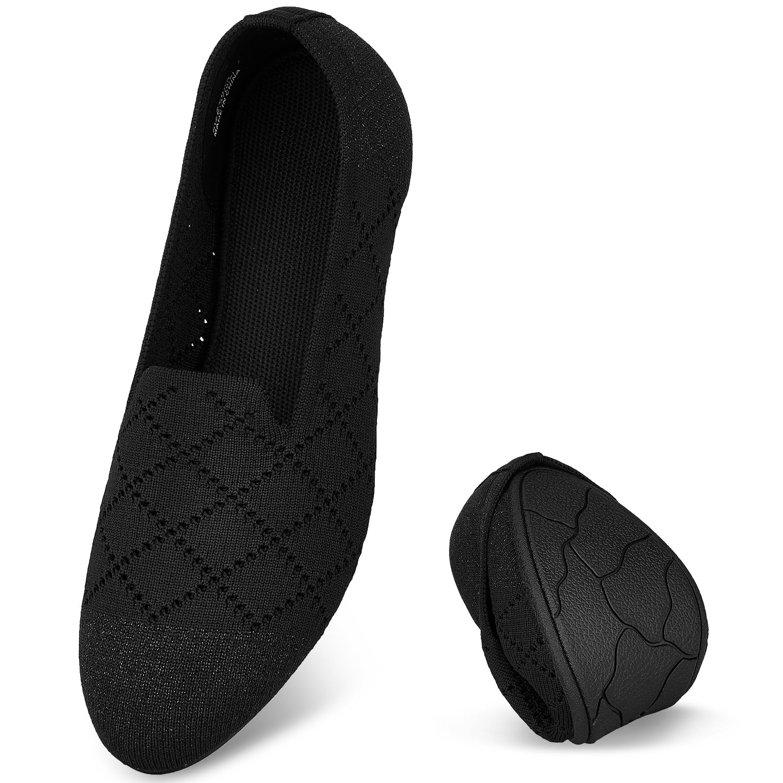 Puxowe Bequeme Ballerinas Damen Atmungsaktive Strick Flache Schuhe Memory Foam Faltbar Slipper Schlupfschuhe
