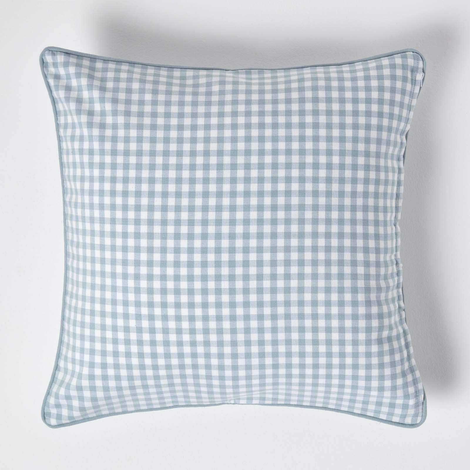 HOMESCAPES - 100% Cotton - Gingham Check - Large Cushion Cover - 60 x 60 cm Square - 24 x 24 Inches - Blue White - 100% Cotton Sofa Pillow Cushion Cover - Washable