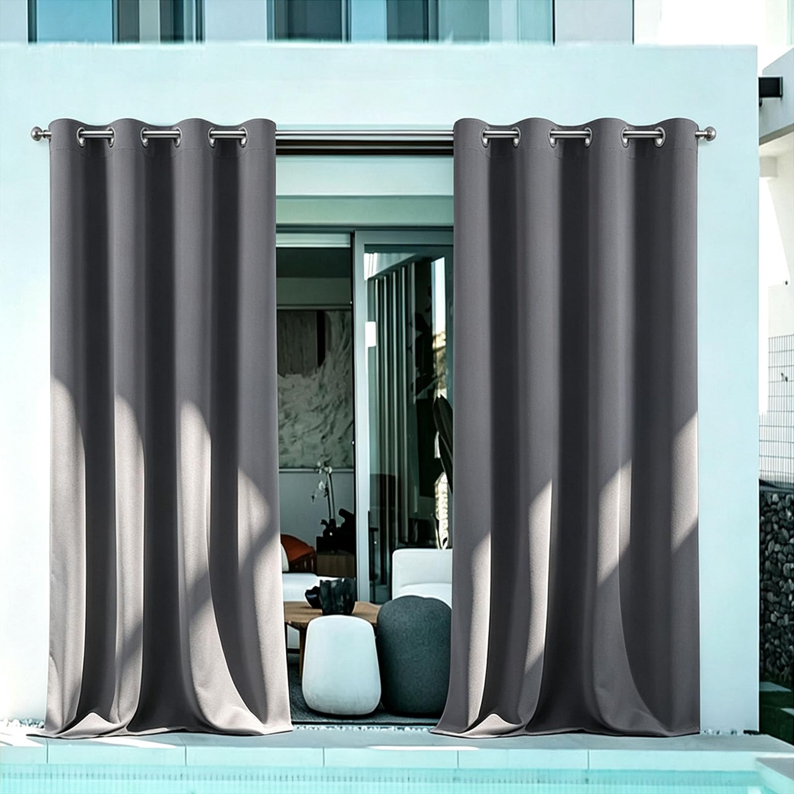 Zasłony Zewnętrzne 162 x 183 cm Niestandardowy Rozmiar, Wodoodporna, Markiza Przeciwsłoneczna, Zasłona Tarasowa, Ekran Prywatności Wodoodporne Zasłony Do Patio I Altany, Ciemny szary