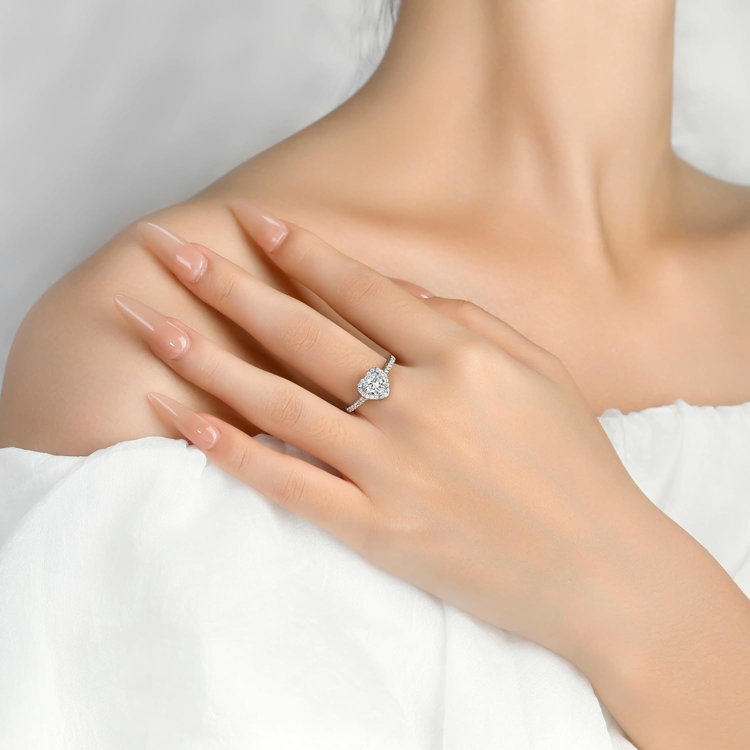 Elspeth 925 Sterling Silver Heart Engagement Ring for Women Heart Cut Cubic Zirconia Promise Ring Size 4-10 - Image 4