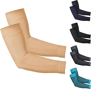 KEKING® Compression Arm Sleeves, Firm 20-30mmHg Graduated Compression Full Arm Support for Recovery, Pain Relief, Tendonitis, Golfers & Tennis Elbow Brace, Workouts Sports - Latex Free Beige XL