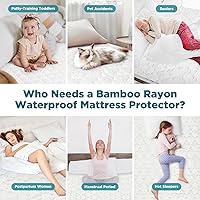 Vista 9 de Protector de colchón impermeable de 5 lados, protector de colchón acolchado de bambú y rayón tamaño Queen, sábanas ajustadas para cama frescas