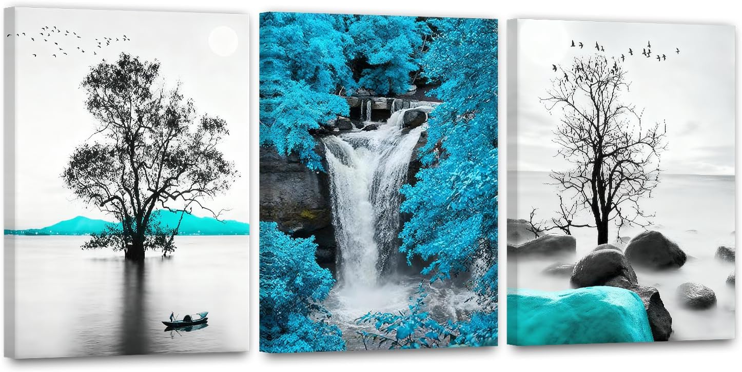 ZHIYYHAO Black and White Blue Scenery Canvas Wall Art Framed 8X12 Blue Landcape Artwork For Bedroom Bathroom Office Home Decor (Z-3，12.00L X8.00W''x3Pcs