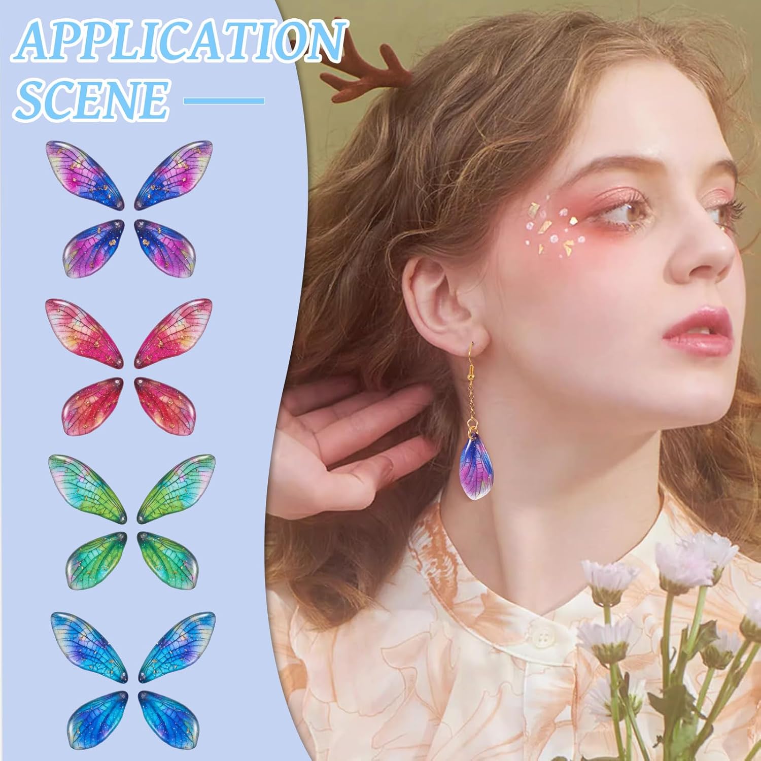 Resin Butterfly Wing Charms,Assorted Fairy Wing Charms Cute Animal Wings Pendants with Brass Earring Hooks and Jump Rings for Jewelry Making Women Earring Necklace Bracelet Crafts - Image 3