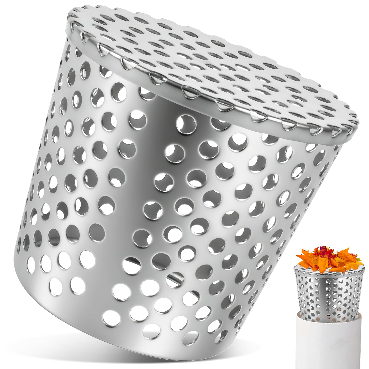 KOVSGQ Dachrinnen Laubschutz fallrohr Regenrinnen Laubschutz Fallrohrfilter Laubfangkorb Fallrohrschutz 90-110mm Anti-Blockier Edelstahl Dachrinnenschutz für Dachrohre Abflüsse Und Fallrohre