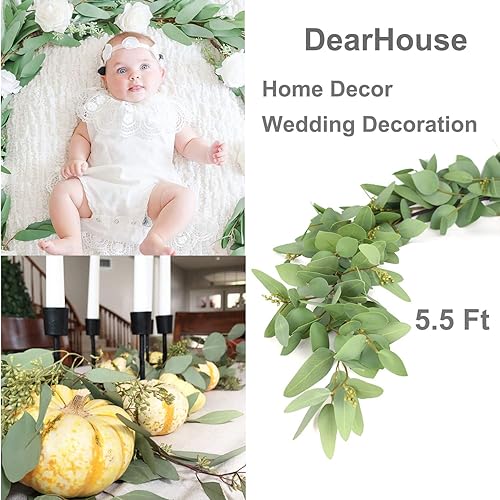 Miniatura 2 de DearHouse 5.5ft Seeded Eucalyptus Garland, Artificial Vines Faux Eucalyptus Leaves Table Garland Artificial Greenery Wedding Backdrop Arch Wall Decor