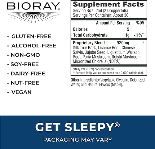 Miniatura 2 de BIORAY Daily Get Sleepy - 2 onzas líquidas - Apoyo de relajación y descanso - con hongos medicinales y clorella micronizada - Sin OMG, vegano, sin