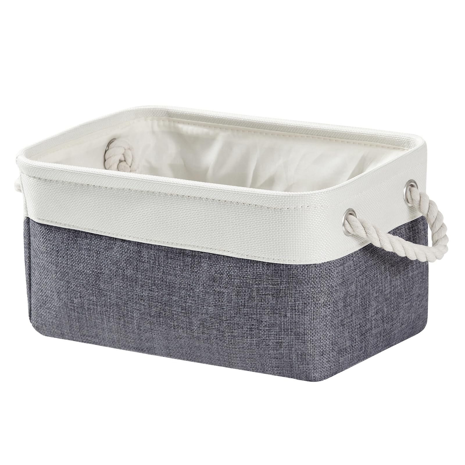 Mangata Soft Fabric Storage Basket with Rope Handles, 36x26x18 cm, Rectangular Shelf & Wardrobe Organiser Box, Linen Storage Bin for Bathroom, Bedroom, Nursery, Dark Grey & White(Medium)