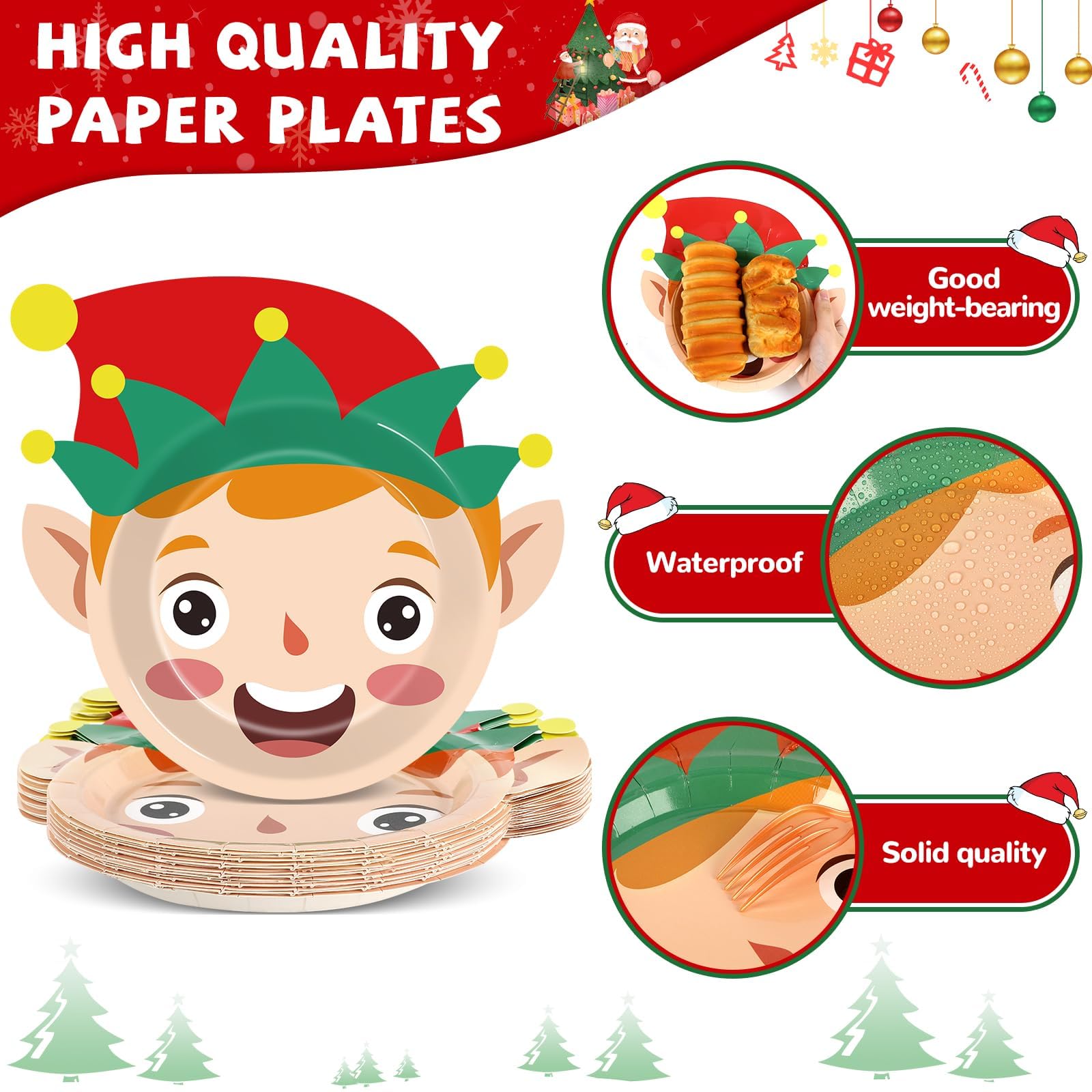 Wiooffen Lot de 80 assiettes en carton jetables pour Noël, Noël, bonhomme de neige, assiettes à dessert, décorations pour 80 invités